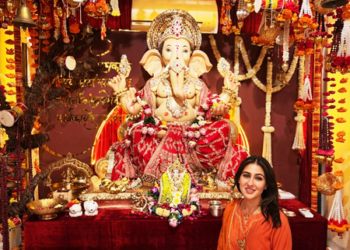 Sara Ali Khan visits Nidhi Dutta’s family Ganpati on last day
