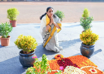 Eight months after Ajit Pawar’s death, Dy CM Sunetra pays emotional tribute at Baramati memorial